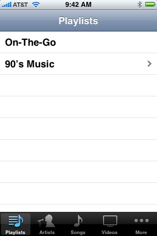 iPod Playlists Good Status Bar on iPhone (1st generation) running iPhone OS 1.0