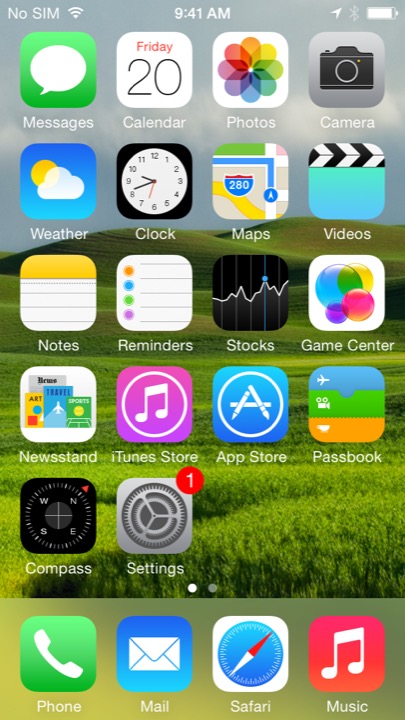 Grassy Hills Home Screen on iPhone 5S + iPhone 5C running iOS 7.1.1
