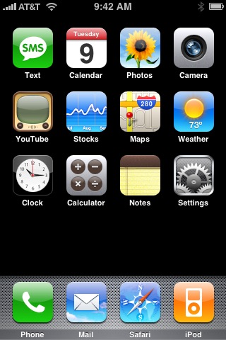 Home Screen on iPhone (1st generation) running iPhone OS 1.0