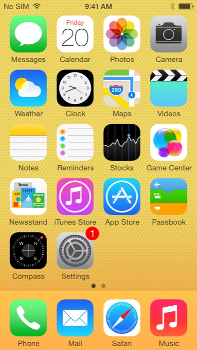 5C Yellow Home Screen on iPhone 5S + iPhone 5C running iOS 7.1.1