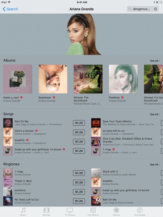 iTunes Store Artist on iPad (5th generation) + iPad mini 4 running iOS 10.3.3