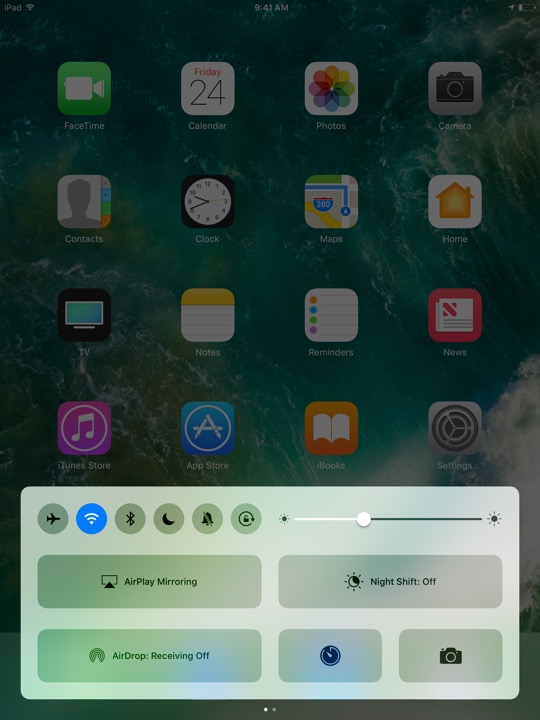 Control Center Portrait on iPad (5th generation) + iPad mini 4 running iOS 10.3.3