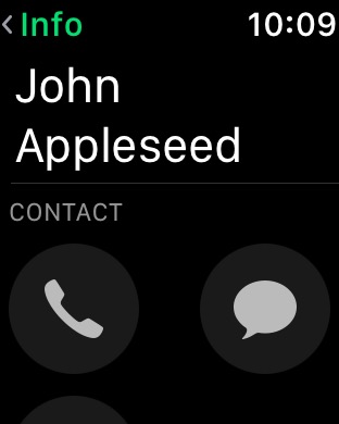 Phone Contacts Contact Info on Apple Watch Series 3 (42mm) running watchOS 4.3.1