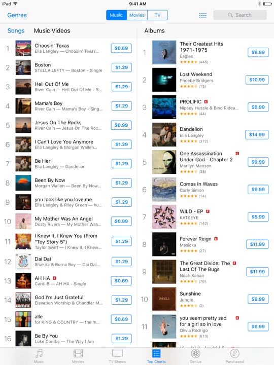 iTunes Store Charts on iPad (5th generation) + iPad mini 4 running iOS 10.3.3
