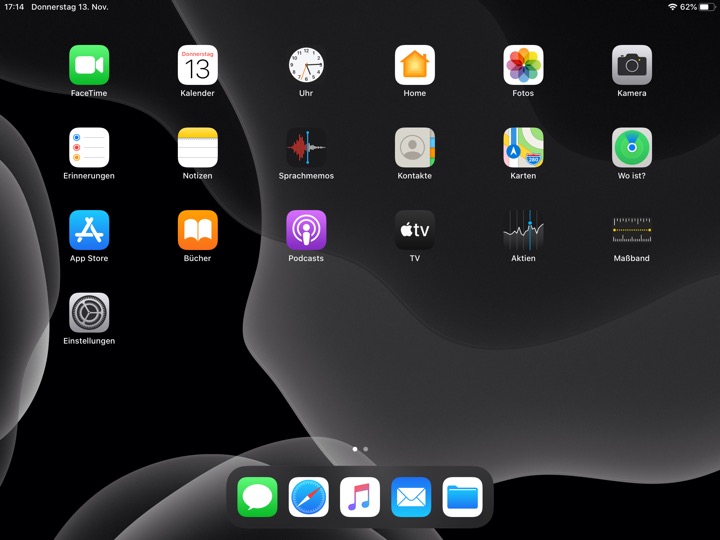 Home Screen Dark Landscape on iPad (7th generation) running iPadOS 13