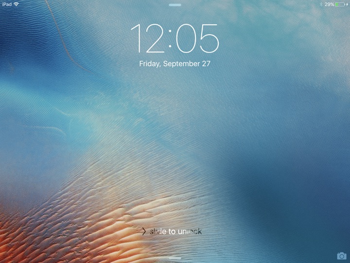 Lock Screen Landscape on iPad 9.7-inch + iPad mini 4 running iOS 9