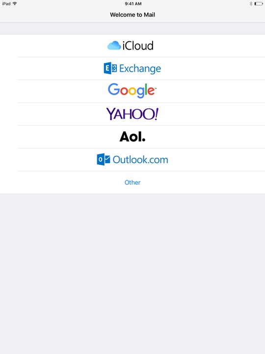 Mail Add Account on iPad (5th generation) + iPad mini 4 running iOS 10.3.3