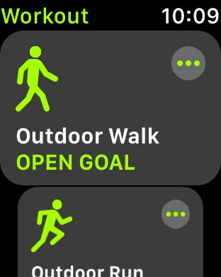 Workout List on Apple Watch Series 3 (42mm) running watchOS 4.3.1