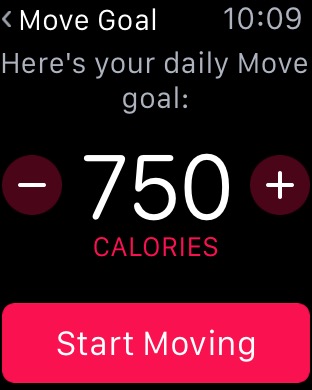 Activity Setup Move Goal on Apple Watch (1st generation) 42mm running watchOS 1.0.1