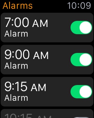 Alarms on Apple Watch (1st generation) 42mm running watchOS 1.0.1