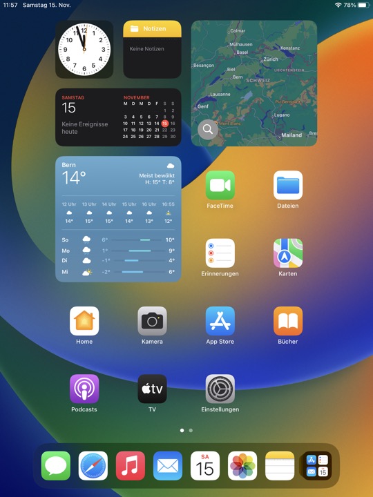 Home Screen Dark Portrait on iPad 9.7-inch + 7.9-inch running iPadOS 16