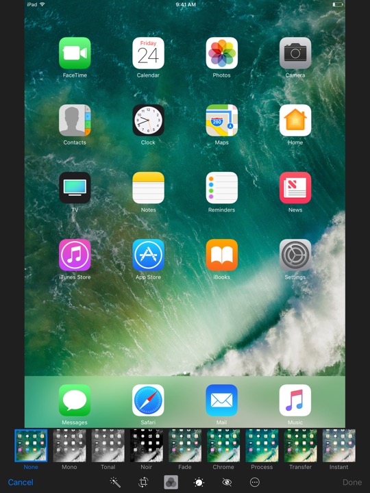 Photos Filters on iPad (5th generation) + iPad mini 4 running iOS 10.3.3