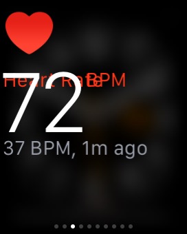 Heart Rate (Broken UI) Glance on Apple Watch (1st generation) 38mm running watchOS 1.0.1