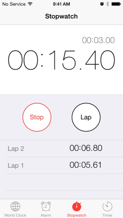 Clock Stopwatch Active on iPhone 5S + iPhone 5C running iOS 7.1.1