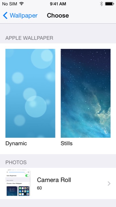 Choose Wallpaper Collection on iPhone 5S + iPhone 5C running iOS 7.1.1