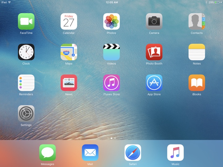 Home Screen Landscape on iPad 9.7-inch + iPad mini 4 running iOS 9