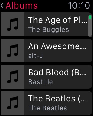 Music Albums on Apple Watch (1st generation) 42mm running watchOS 1.0.1