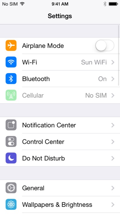 Settings on iPhone 5S + iPhone 5C running iOS 7.1.1