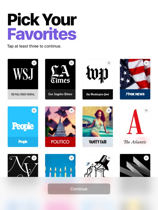 News Pick Your Favorites on iPad (5th generation) + iPad mini 4 running iOS 10.3.3