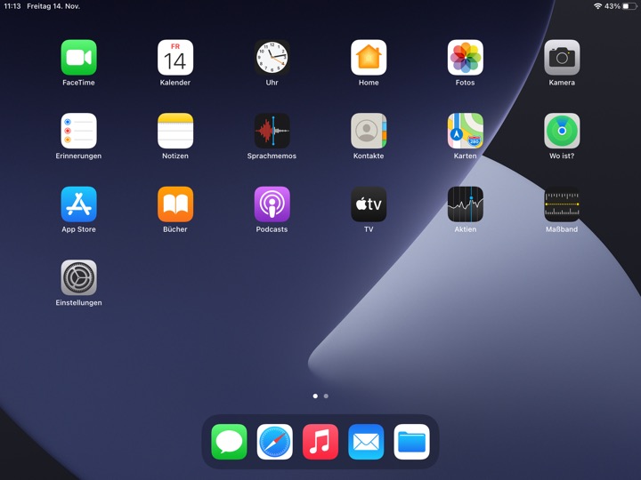Home Screen Dark Landscape on iPad (8th generation) running iPadOS 14