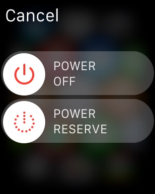 Power Off Menu on Apple Watch (1st generation) 42mm running watchOS 1.0.1