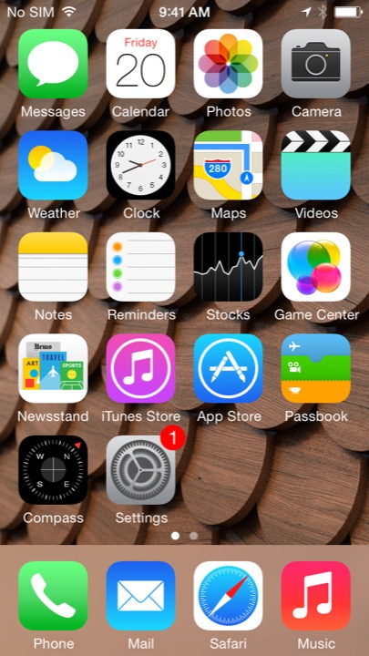 Wood Panels Home Screen on iPhone 5S + iPhone 5C running iOS 7.1.1
