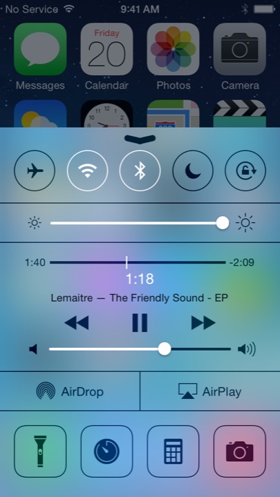 Control Center on iPhone 5S + iPhone 5C running iOS 7.1.1