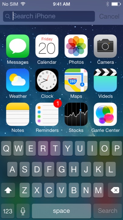 Spotlight on iPhone 5S + iPhone 5C running iOS 7.1.1