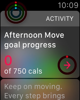Activity Notification Details on Apple Watch (1st generation) 42mm running watchOS 1.0.1