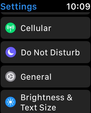 Settings Scrcolled on Apple Watch Series 3 (42mm) running watchOS 4.3.1