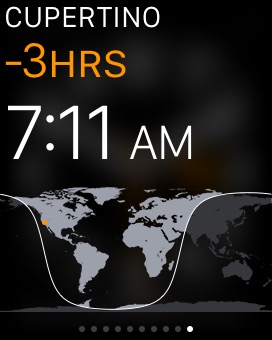 World Clock Glance on Apple Watch (1st generation) 38mm running watchOS 1.0.1