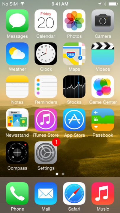Valley Home Screen on iPhone 5S + iPhone 5C running iOS 7.1.1