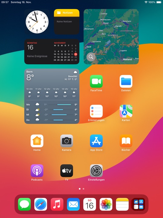 Home Screen Dark Portrait on iPad 9.7-inch + 7.9-inch running iPadOS 17