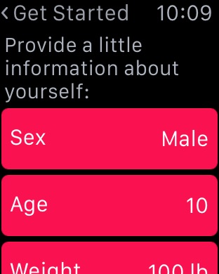 Activity Setup Personal Info on Apple Watch (1st generation) 42mm running watchOS 1.0.1