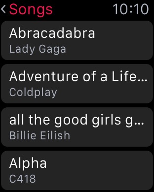 Music Songs on Apple Watch (1st generation) 42mm running watchOS 1.0.1