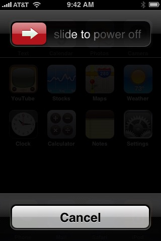 Slide to Power Off on iPhone (1st generation) running iPhone OS 1.0