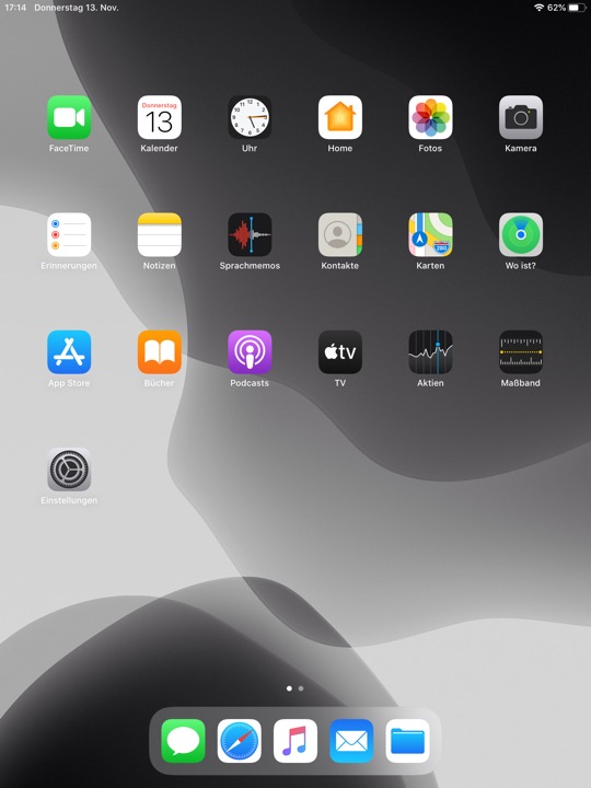 Home Screen Light Portrait on iPad (7th generation) running iPadOS 13