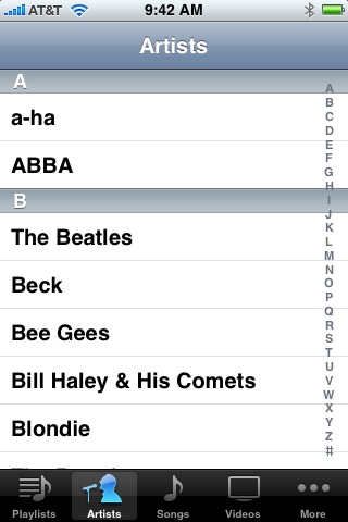 iPod Artists on iPhone (1st generation) running iPhone OS 1.0