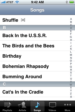 iPod Songs on iPhone (1st generation) running iPhone OS 1.0