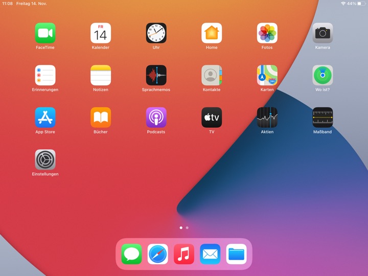 Home Screen Light Landscape on iPad (8th generation) running iPadOS 14