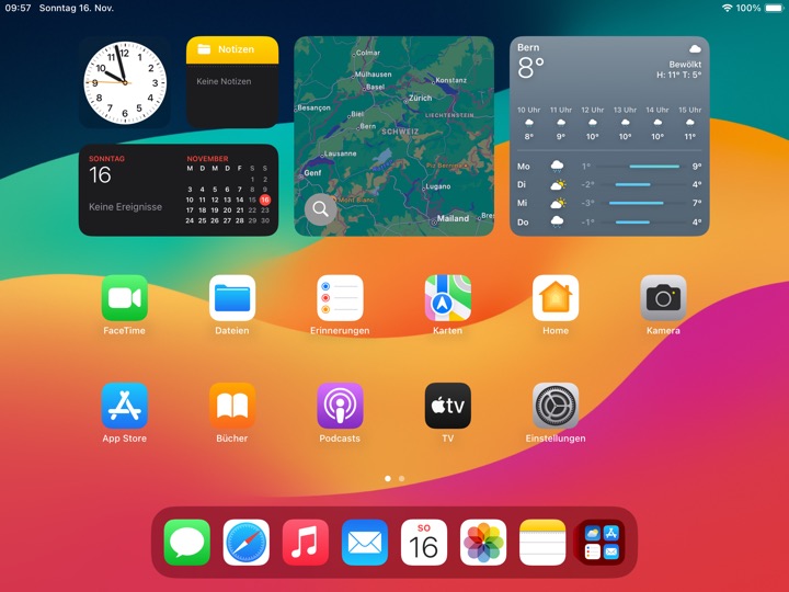 Home Screen Dark Landscape on iPad 9.7-inch + 7.9-inch running iPadOS 17