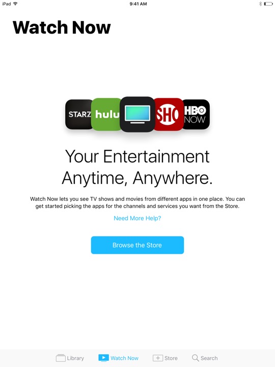 TV Watch Now on iPad (5th generation) + iPad mini 4 running iOS 10.3.3