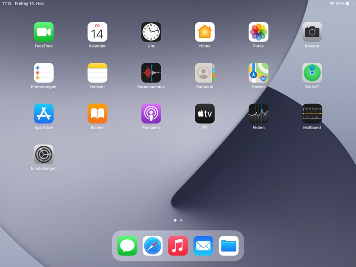 Home Screen Light Landscape on iPad (8th generation) running iPadOS 14