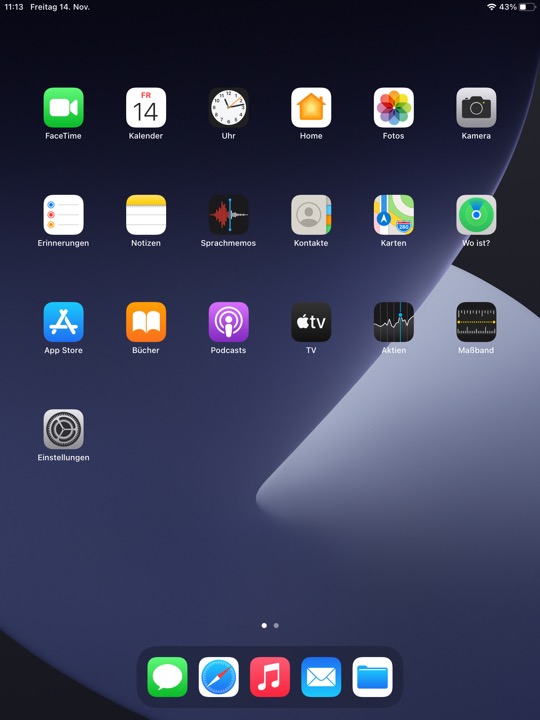 Home Screen Dark Portrait on iPad (8th generation) running iPadOS 14