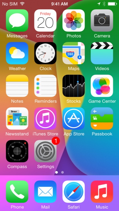 Colorful Squares Home Screen on iPhone 5S + iPhone 5C running iOS 7.1.1