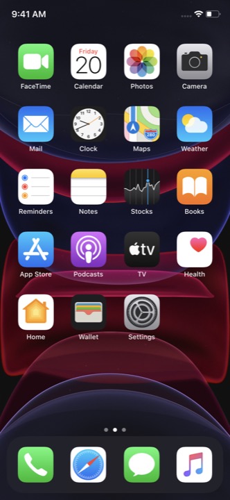 Home Screen Dark on iPhone 11 running iOS 13.5.1