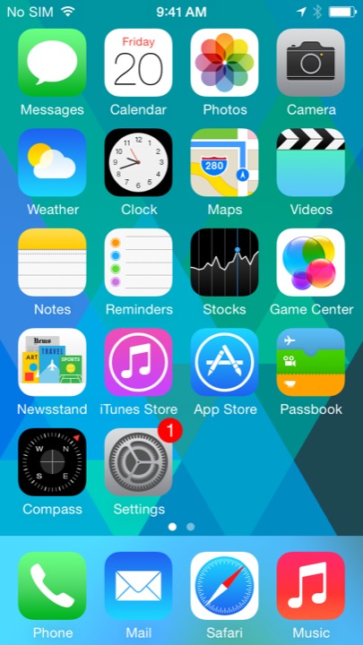 Blue Triangles Home Screen on iPhone 5S + iPhone 5C running iOS 7.1.1