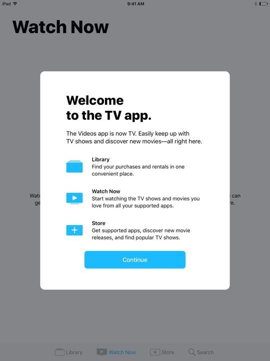 TV Welcome on iPad (5th generation) + iPad mini 4 running iOS 10.3.3
