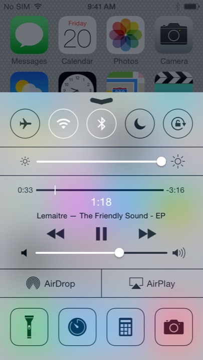 5C White Control Center on iPhone 5S + iPhone 5C running iOS 7.1.1