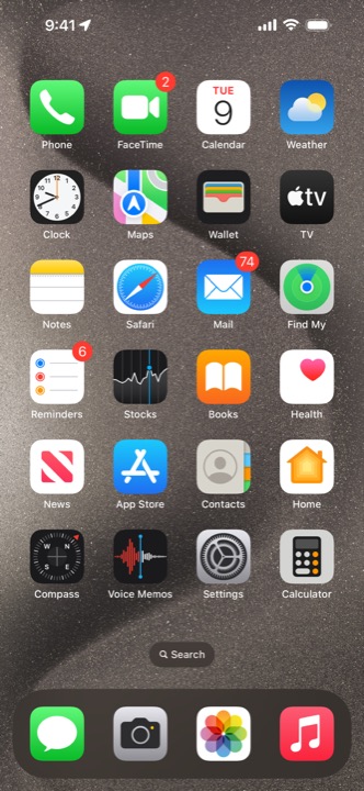 Home Screen on iPhone 15 Pro Max running iOS 17.0